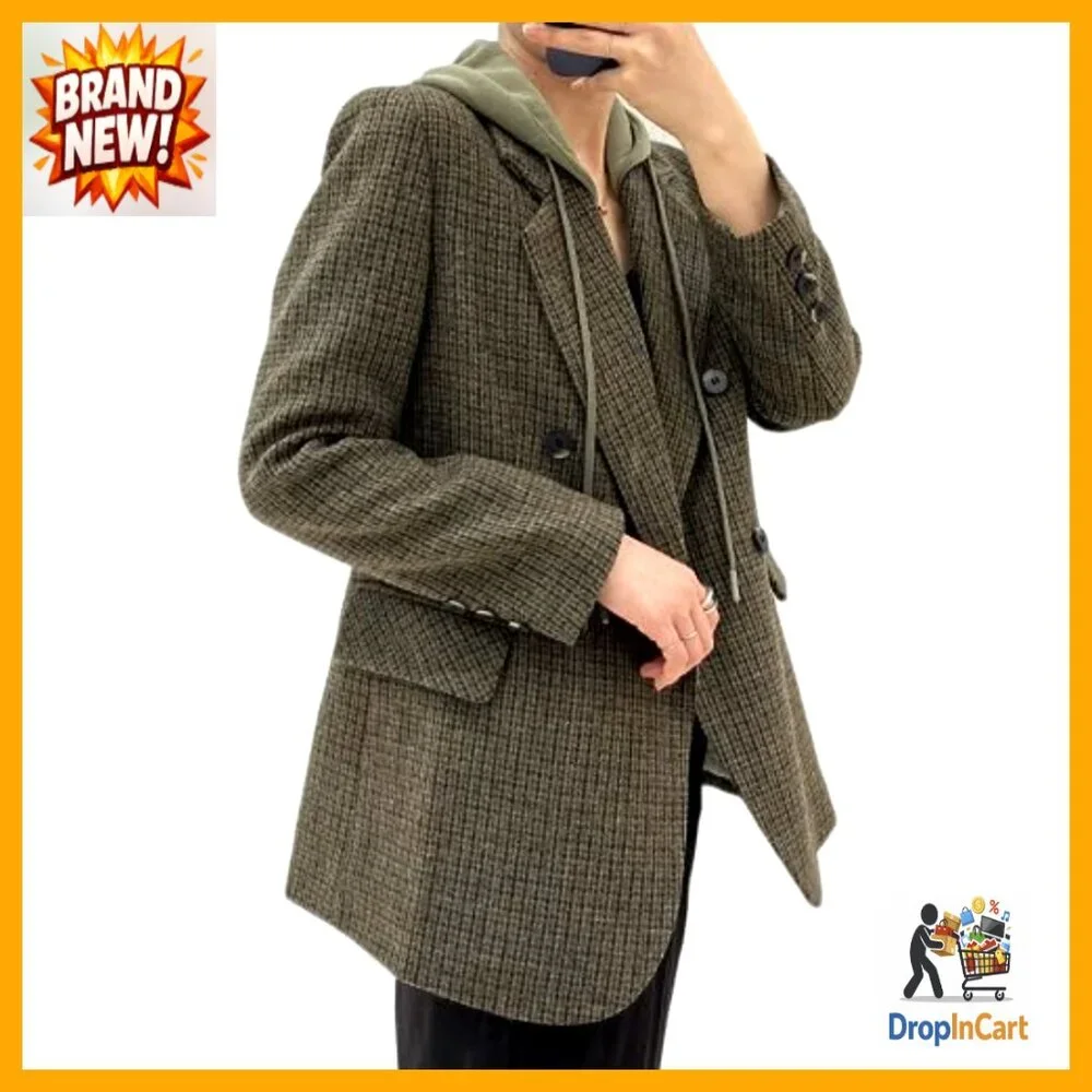 Oversized Hooded Blazer Double Breasted Loose Fit Lined Work Office Jacket_3